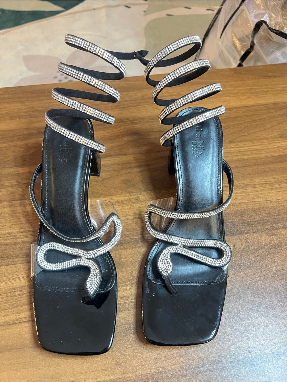 Charlotte Russe Rhinestone Snake Wrap Sandal Heels (sz.
10)